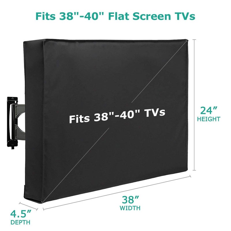 SunPatio Outdoor TV Cover Waterproof and Weatherproof, TV Screen Protector for 38-40 inch TV, Fits Most TV Mounts and Stands, with Built-in Remote Pocket for Outside LED LCD Flat Screen TVs, Black - Image 2